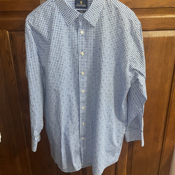 Stafford Dress Shirt Men's Sz 17 32/33 Travel Performance blue white black - Picture 1 of 11